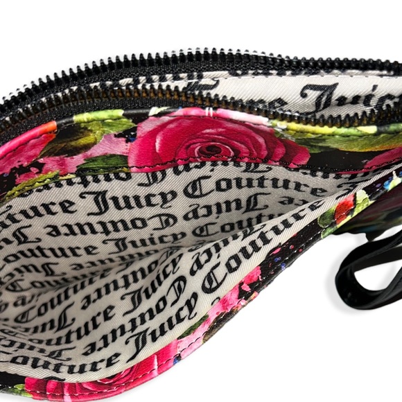JUICY COUTURE Black Pink Gothic Stripe Floral Rectangle Wristlet Clutch Pouch - Picture 6 of 10